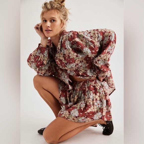 NWT Free People Sienna Skort Set~Stone Combo